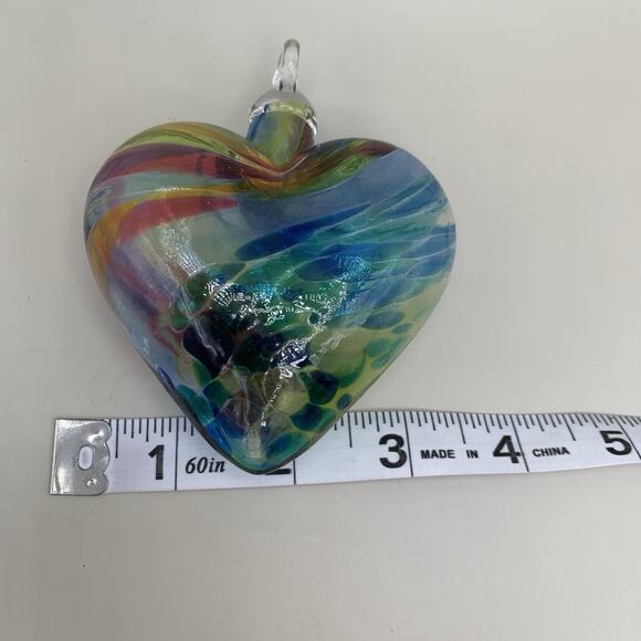 Heart Ornament — Cedar Creek Gallery Glass Eye Studio Hand Blown Art Glass Heart Ornament Rainbow Swirl 4”